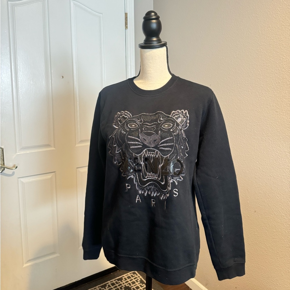 Kenzo Jungle Paris Black Silver Embroidered Tiger Sweatshirt XL (kids)